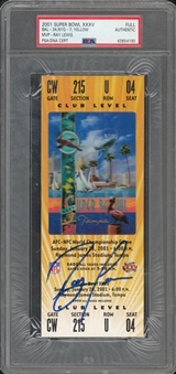 2001 Super Bowl XXXV Full Ticket, Signed by Ray Lewis (MVP) - PSA/DNA Authentic